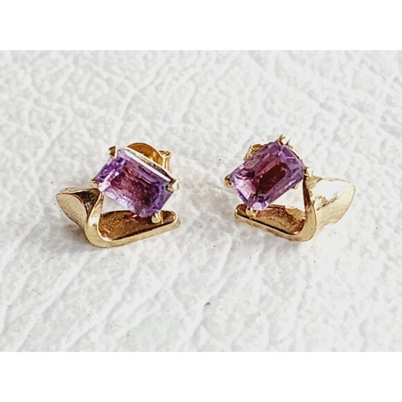 14K Gold Filled Amethyst Earrings Marked PPC Princess Pride Creations - Picture 1 of 7